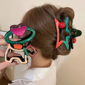 Pince À Cheveux Tendance En Acrylique Étoile Cœur Chien Couleurs Contrastées Grande Pince Crabe Pour Femmes Accessoires Y2K