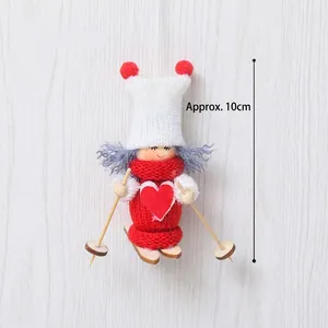 Ornement De Poupée Fille De Ski De Noël Tricoté Bois Tissu Peluche Suspendu Décoration D'arbre De Fête Style Nordique Hiver Maison