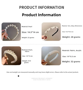 Detailed comparison of four French vintage fabric headbands with pearls and crystals