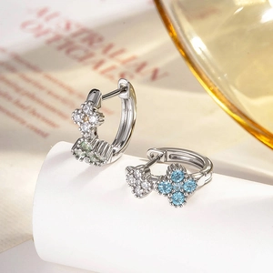 Micro Pave Zircon Flower Huggie Hoop Earrings With 925 Sterling Silver Earring Post Copper Retro Floral Jewelry For Women