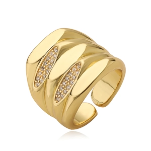 Minimalist 18K gold plated wavy open ring with pavé zircons shown from a 45-degree angle