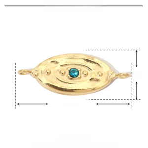 Detail of gold stainless steel eye pendant with blue rhinestone and size measurements