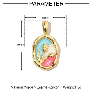 Detailed product dimensions for the 18k gold floral enamel and zircon pendant