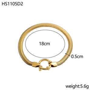 Detailed view of 14K gold-plated stainless steel snake chain bracelet with size measurements