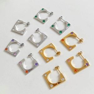 Orecchini A Cerchio Quadrati A Forma Di C In Acciaio Inossidabile Con Zirconia Cubica Gioielli Di Moda Geometrici Semplici Per Donna