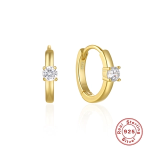 Minimalist 925 Sterling Silver Hoop Earrings For Women Geometric Single Round Zirconia Inlaid Gold Silver Plated Jewelry Gift