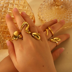 Snake Shaped Stainless Steel Rings For Women Gold Plated Irregular Geometric Liquid Metal Adjustable Open Ring Fashion