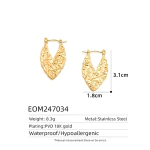 Detailed view of 18K gold plated stainless steel V-shape earrings with size measurements