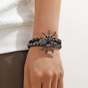 Gothic Punk Spider Beaded Bracelet Zinc Alloy Rhinestone Dark Rock Style Halloween Jewelry Men Women