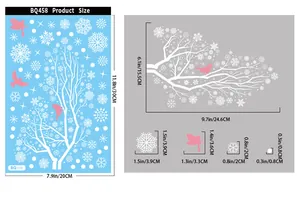 Detailed dimensions of Christmas static window clings with elk and snowflake patterns