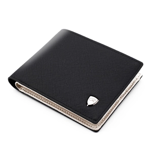 Men Short Bifold Wallet PU Leather Saffiano Texture With Zipper Coin Pocket Business Minimalist Purse