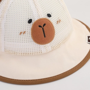 Cute bear toddler sun hat with breathable mesh and brown trim for summer outings