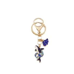Cartoon whale enamel keychain with blue cloud charm on gold lobster clasp for bags
