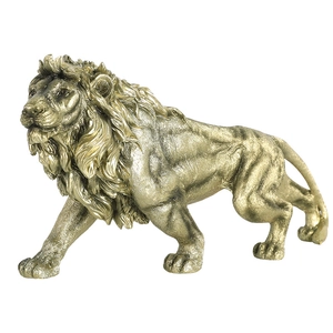 Golden lion resin ornament in walking posture for home office and desktop decoration
