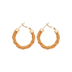 Elegant 18K gold plated woven mesh hoop earrings with secure silver pin closure