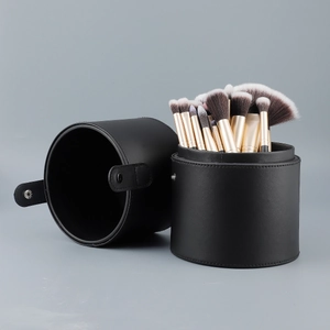24-piece professional black and gold makeup brush set with elegant black PU storage case