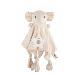 Organic cotton elephant baby comforter with star teether for sensory development