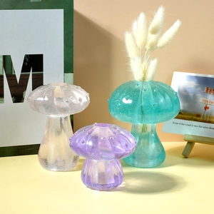 DIY mushroom silicone mold for resin vases with glitter effect and textures