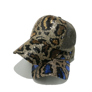 Sparkly leopard print sequin baseball caps with breathable mesh back for summer party style