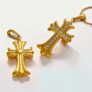 Minimalist 18k gold plated stainless steel cross pendants with zircons for jewelry making
