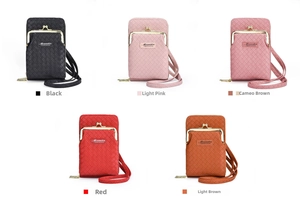 Sacs bandoulière pour téléphone en cinq couleurs avec texture tressée et fermoir