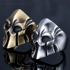 Retro Spartan warrior helmet skull ring in vintage silver and gold finish for men