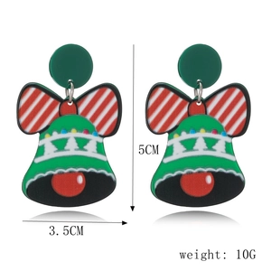 Detail view of green Christmas bell earrings with dimensions and weight annotation