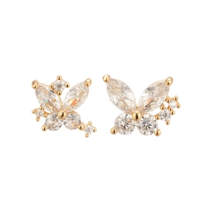 Elegant gold plated butterfly stud earrings with sparkling cubic zirconia crystals