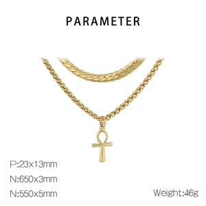 Detailed technical drawing of gold Ankh pendant and double-layered Cuban chains with specs