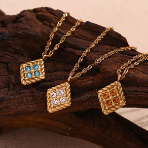 18K gold plated stainless steel diamond geometric pendant necklaces in three colors