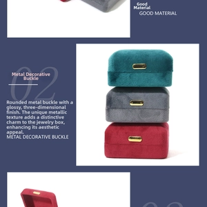 Detail of velvet jewelry box featuring a vintage metal buckle and soft plush texture