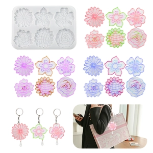 Molde de silicona de 6 flores para llaveros DIY y accesorios de joyería de resina