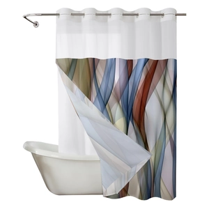 Waterproof marble abstract pattern shower curtain with silver rings and weighted hem