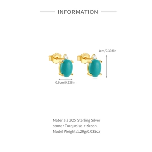Detail of S925 sterling silver turquoise flower moon studs with clear size information