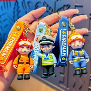 Cartoon fireman and police officer keychains made of PVC with high-quality metal rings