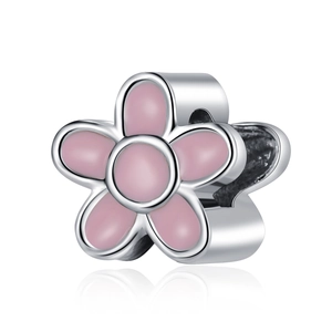 Rosa Emaille-Blumenperle aus Silbermetall für DIY-Schmuck mit feiner Reflexion