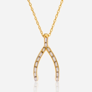 Collier wishbone classique en acier inoxydable doré 18K avec zircons baguette