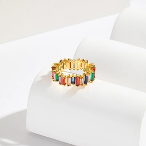 Colorful gemstone ring in 18K gold plated copper with rectangular multi-color crystals