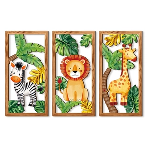 Lot de 3 décorations murales en bois pour chambre d'enfant avec zèbre lion et girafe