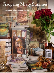 Detail of Misty Summer vintage paper pads with artistic oil painting patterns and floral motifs