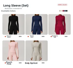 Cinque colori di set yoga con top a maniche lunghe con cerniera e leggings a vita alta
