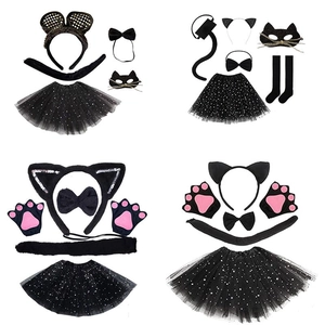 Déguisement chat noir pour enfants avec jupe en tulle bandeau oreilles et pattes