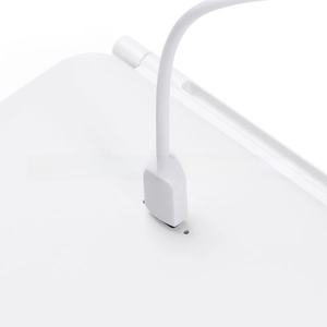 Detailed close-up of the USB-C charging port on a white LED folding travel makeup mirror