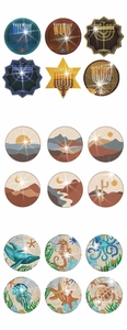 Detailed grid of 18 DIY diamond painting coasters with mandala and ocean animal designs