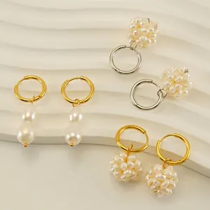 Boucles D'oreilles Créoles En Künstliche Perles Acier Inoxydable Plaqué Or 18 Carats Cluster Drop Mode Simple Femmes