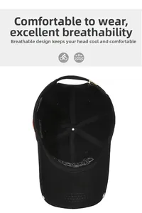 Detail of vintage washed black baseball cap showing breathable stitching and metal buckle