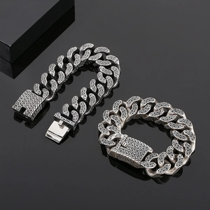 Chunky stainless steel men's curb chain bracelet with Greek Psi trident motif
