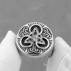 Vintage stainless steel Viking ring with Celtic knot and trinity symbol for men