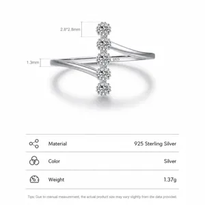 Irregular S925 sterling silver open ring featuring five sparkling cubic zirconia stones