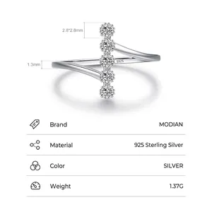 Irregular S925 sterling silver open ring featuring five sparkling cubic zirconia stones